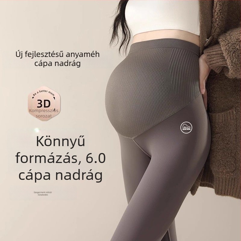 Anyasági jóga nadrág meleg fleece belsővel, pocak-támogatás, chenille anyag 30–50% spandex keverékkel, laza szabás, őszi-téli