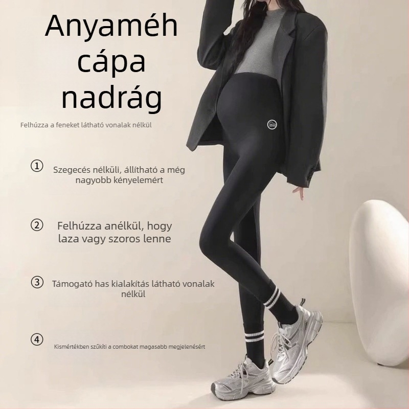 Anyasági jóga nadrág meleg fleece belsővel, pocak-támogatás, chenille anyag 30–50% spandex keverékkel, laza szabás, őszi-téli