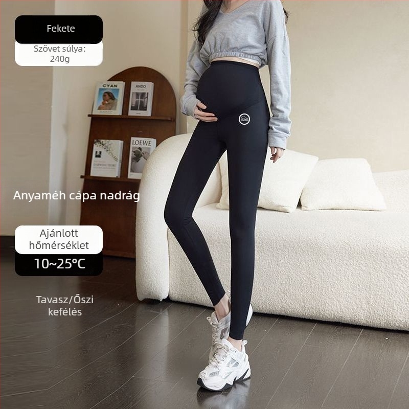 Anyasági jóga nadrág meleg fleece belsővel, pocak-támogatás, chenille anyag 30–50% spandex keverékkel, laza szabás, őszi-téli