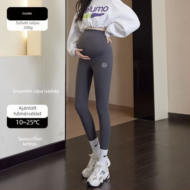 Anyasági jóga nadrág meleg fleece belsővel, pocak-támogatás, chenille anyag 30–50% spandex keverékkel, laza szabás, őszi-téli
