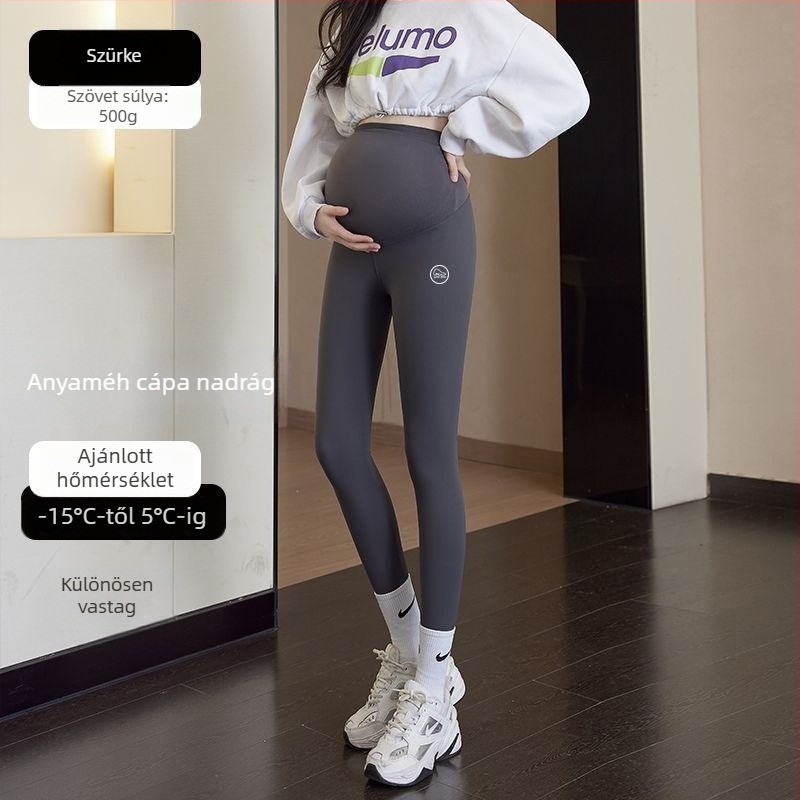 Anyasági jóga nadrág meleg fleece belsővel, pocak-támogatás, chenille anyag 30–50% spandex keverékkel, laza szabás, őszi-téli