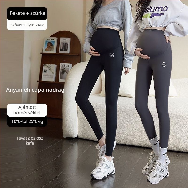 Anyasági jóga nadrág meleg fleece belsővel, pocak-támogatás, chenille anyag 30–50% spandex keverékkel, laza szabás, őszi-téli