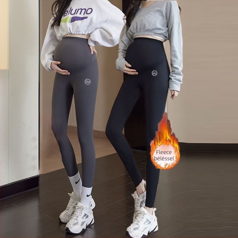 Anyasági jóga nadrág meleg fleece belsővel, pocak-támogatás, chenille anyag 30–50% spandex keverékkel, laza szabás, őszi-téli
