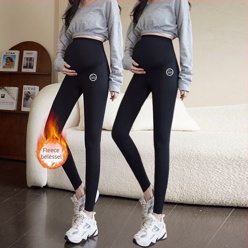 Anyasági jóga nadrág meleg fleece belsővel, pocak-támogatás, chenille anyag 30–50% spandex keverékkel, laza szabás, őszi-téli