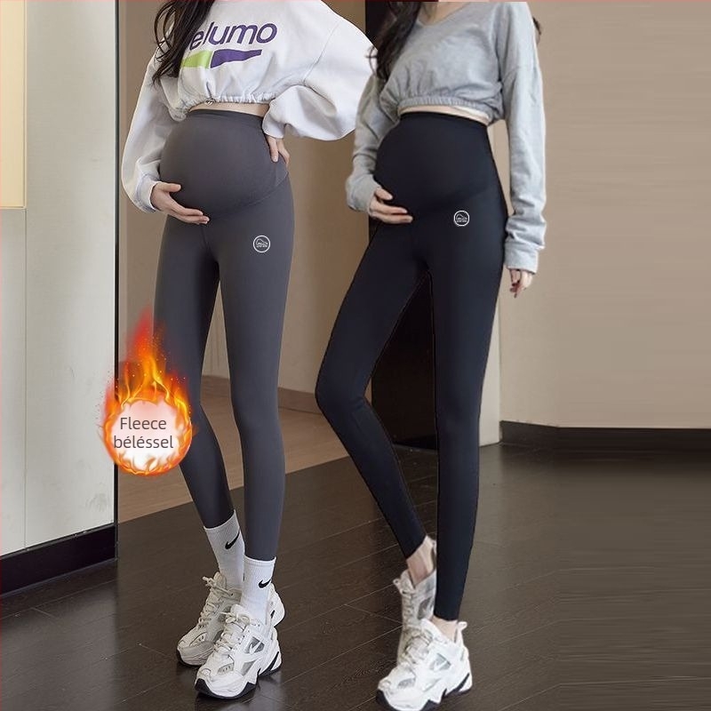 Anyasági jóga nadrág meleg fleece belsővel, pocak-támogatás, chenille anyag 30–50% spandex keverékkel, laza szabás, őszi-téli