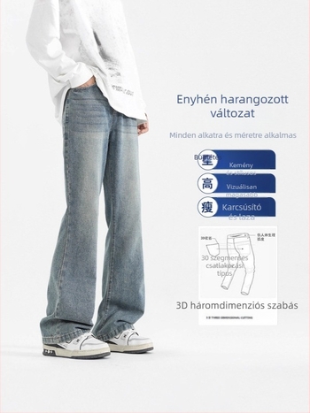 Fekete férfi denimnadrág enyhe bootcut szabással, mindennapi viselet, hosszú nadrág tavasz–őszre, prémium amerikai stílus, sokoldalú.