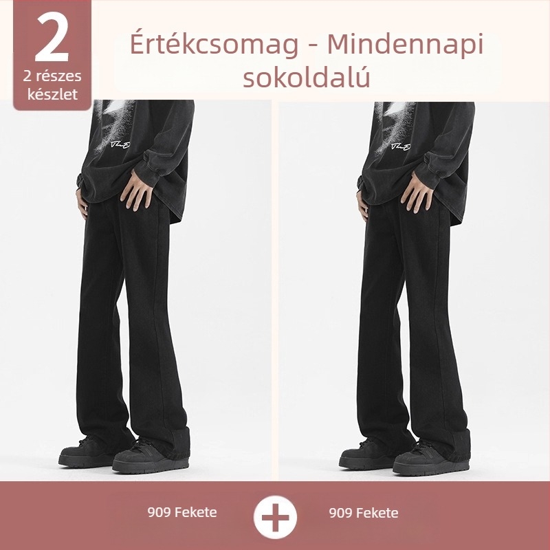 Fekete férfi denimnadrág enyhe bootcut szabással, mindennapi viselet, hosszú nadrág tavasz–őszre, prémium amerikai stílus, sokoldalú.