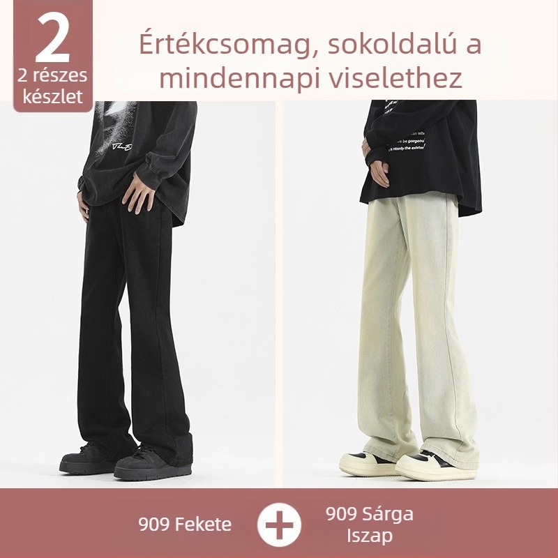 Fekete férfi denimnadrág enyhe bootcut szabással, mindennapi viselet, hosszú nadrág tavasz–őszre, prémium amerikai stílus, sokoldalú.