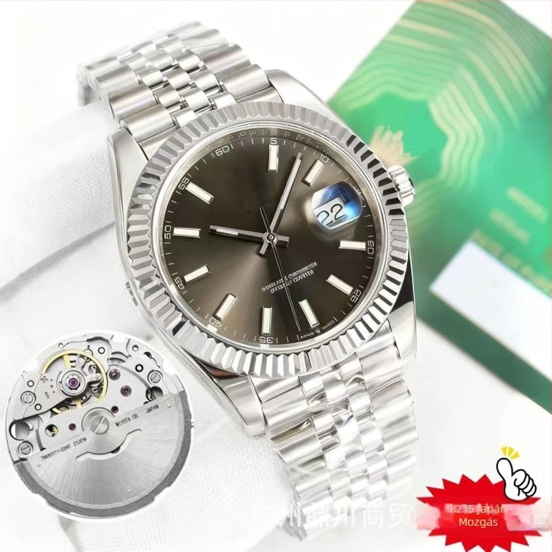 Férfi mechanikus karóra 8215-ös szerkezettel, zafírral ellátott üveg, vízálló, rozsdamentes acél tokkal és szíjjal, világító számlap