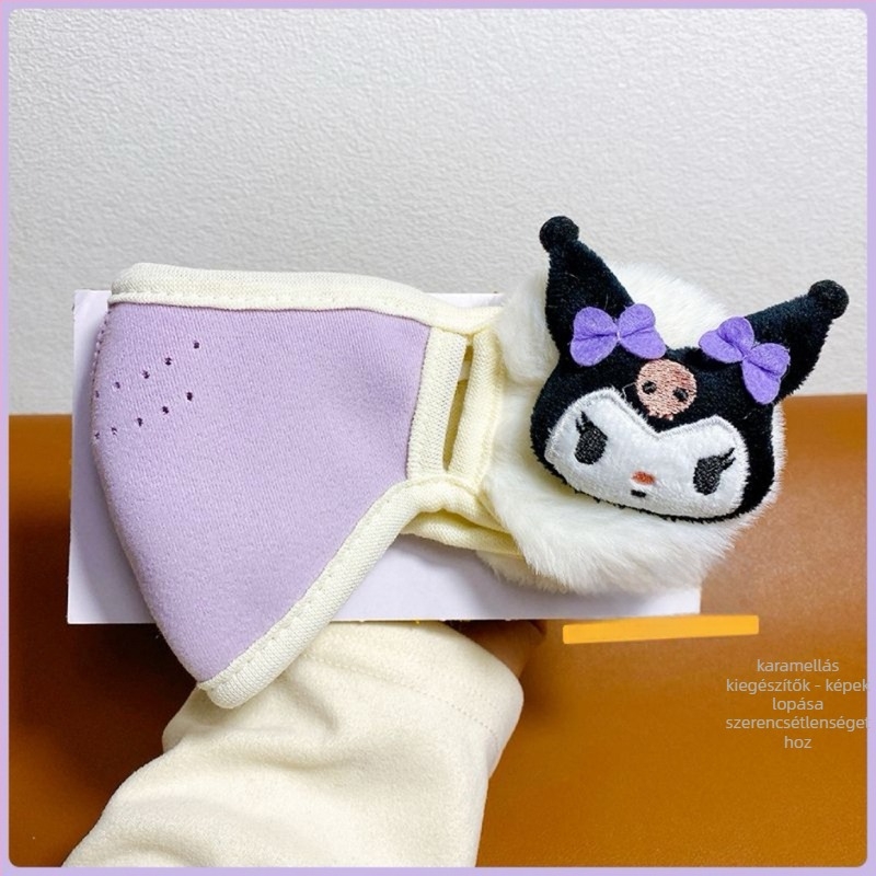 Gyerekeknek szóló meleg maszk fülvédőkkel – mindent egyben: poliészter rost, hímzés, rajzfilm mintázat, porvédelmi funkció