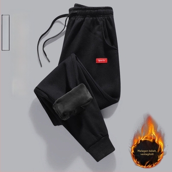 Férfiak polár belsővel ellátott casual nadrág, koreai stílusú harém, lazán szabott, egyenes szabás, téli szezonra (polyester, fleece, mid-waist, tether closure)