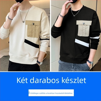 Férfi kapucnis pulóver, hosszú ujjak, kerek nyak, laza szabás, tavaszi modell