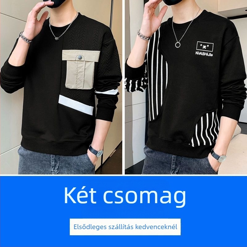 Férfi kapucnis pulóver, hosszú ujjak, kerek nyak, laza szabás, tavaszi modell