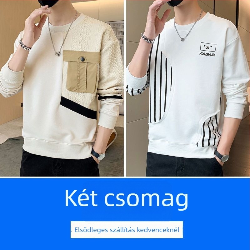 Férfi kapucnis pulóver, hosszú ujjak, kerek nyak, laza szabás, tavaszi modell