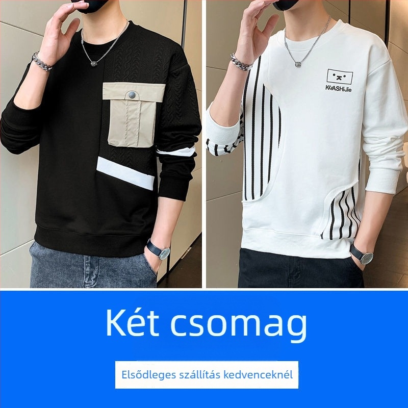 Férfi kapucnis pulóver, hosszú ujjak, kerek nyak, laza szabás, tavaszi modell