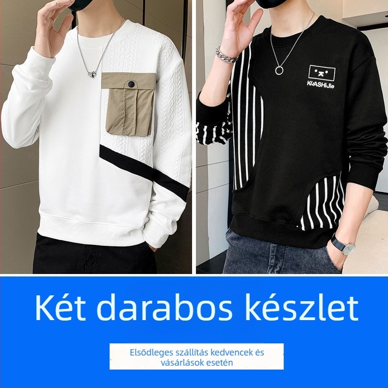 Férfi kapucnis pulóver, hosszú ujjak, kerek nyak, laza szabás, tavaszi modell