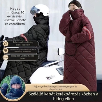 Szélvédő kabát elektromos járművekhez és motorkerékpárokhoz, fleece-béléssel, téli stílusú, kétoldalú vízálló