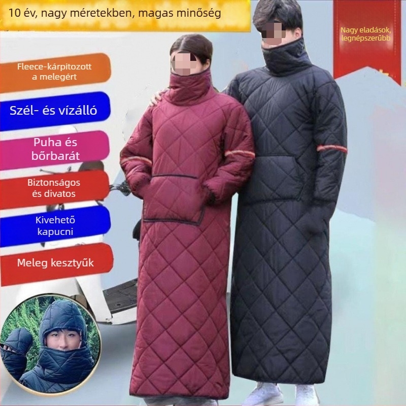 Szélvédő kabát elektromos járművekhez és motorkerékpárokhoz, fleece-béléssel, téli stílusú, kétoldalú vízálló