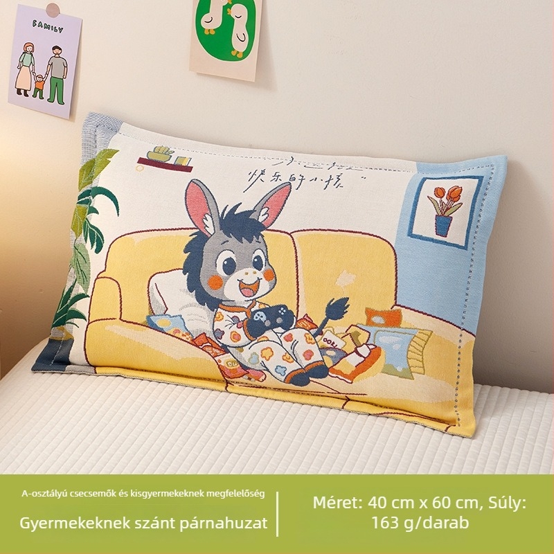 Airsl Gyerekeknek szóló párnahuzat, 50/50 pamut-poliészter, jacquard szövés, Cartoon stílus, Yarn-dyed, 30s anyag