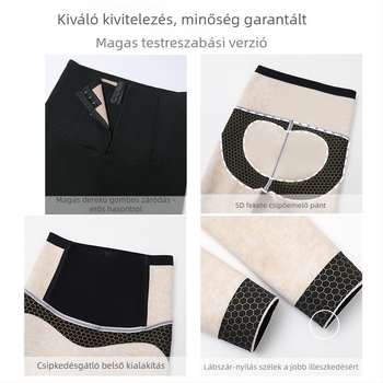 Női jóga nadrág, magas derekú, gombos záródású, zipzár, fleece béléses, téli modell, 3/4 hossz