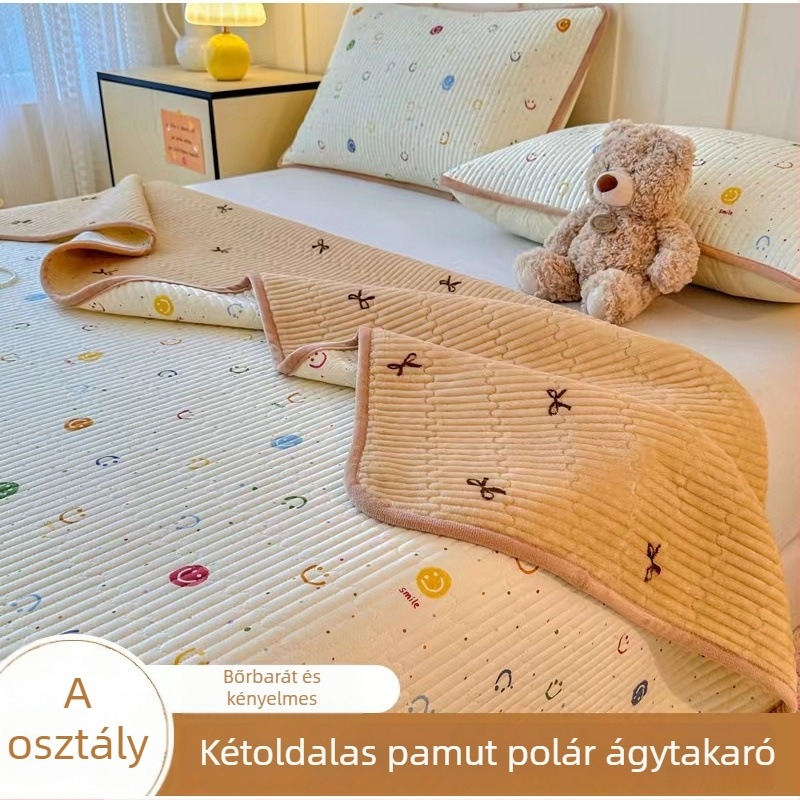 Hongchang Pamut ágytakaró, egy darab, kétoldalas, tej-velúr bevonattal és tömésével, csúszásmentes, meleg ágynemű szett