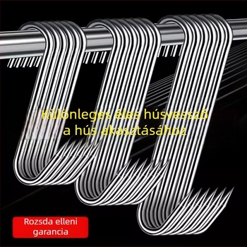 Rozsdamentes acélból készült S-alakú húskakasztó, lógatható húsokhoz, halhoz és kolbászokhoz, elektrolit bevonattal, 170 g, modern minimalist stílus