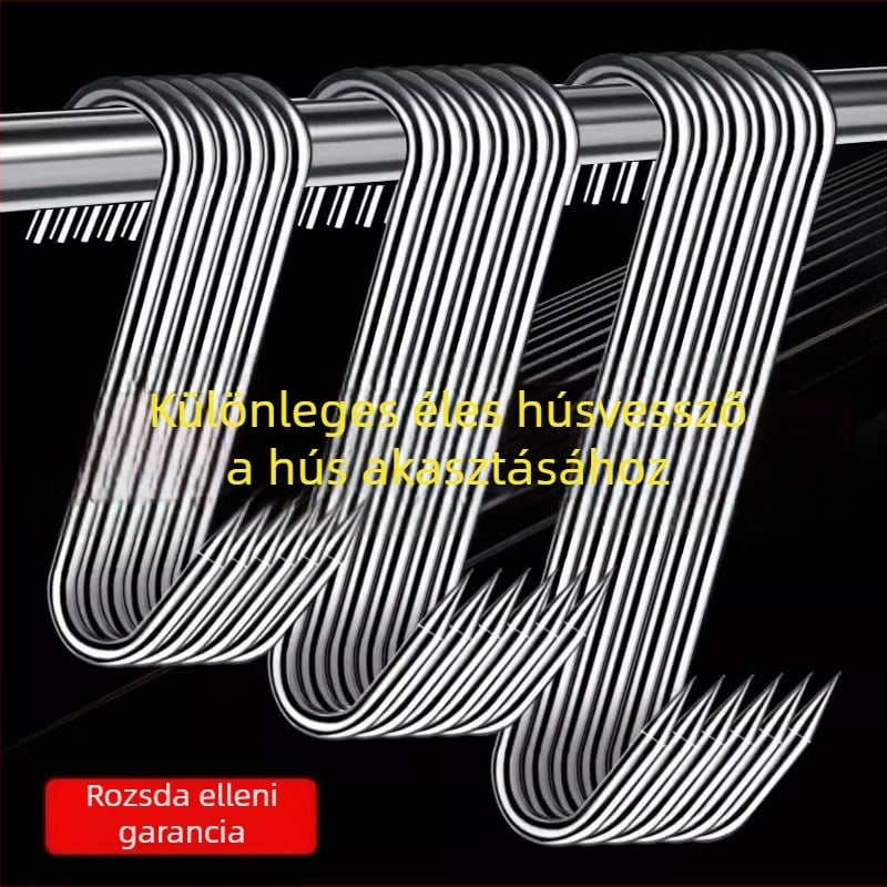 Rozsdamentes acélból készült S-alakú húskakasztó, lógatható húsokhoz, halhoz és kolbászokhoz, elektrolit bevonattal, 170 g, modern minimalist stílus