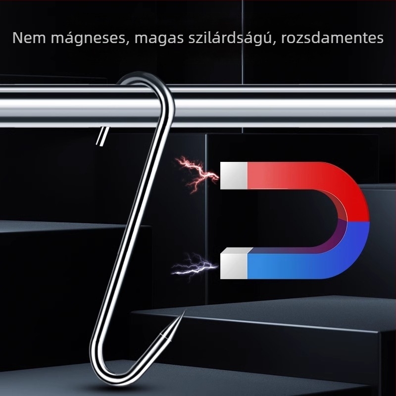 Rozsdamentes acélból készült S-alakú húskakasztó, lógatható húsokhoz, halhoz és kolbászokhoz, elektrolit bevonattal, 170 g, modern minimalist stílus