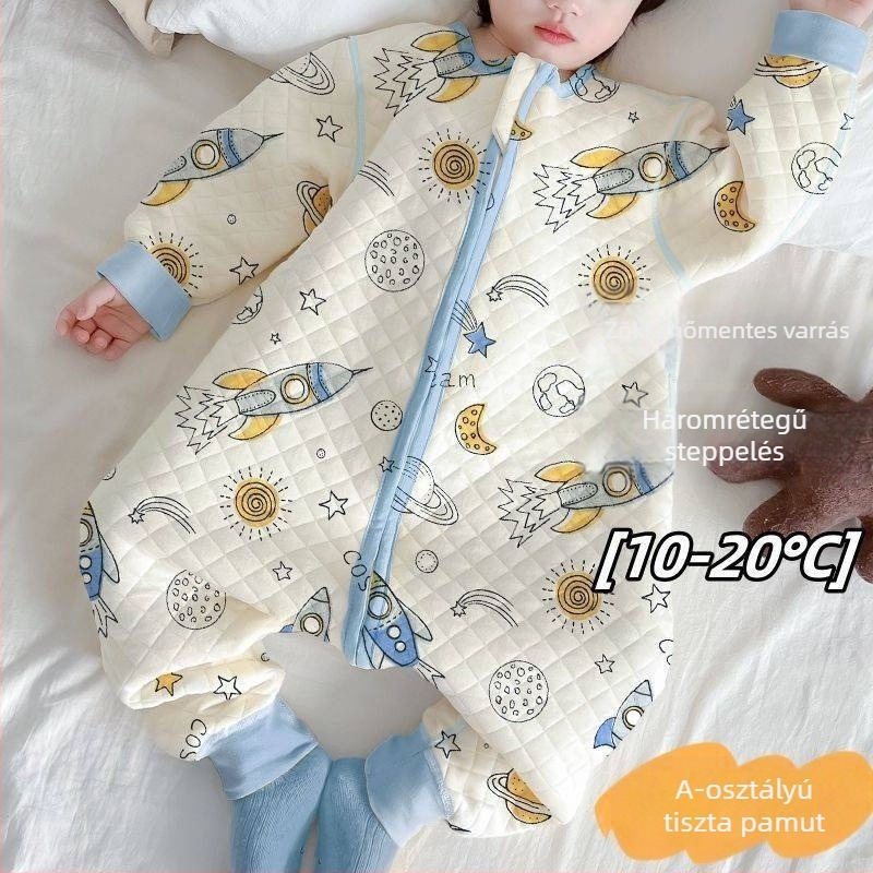 Téli pamutból készült gyermek alvózsák, vastag töltettel, külön lábbal, egyrészes pizsama-stílusú quiltinggel, fiúknak