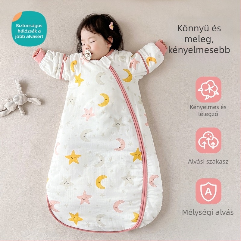 Baba alvózsák vastagított pamut géz külsővel, poliészter bélés és töltet, levehető ujjak