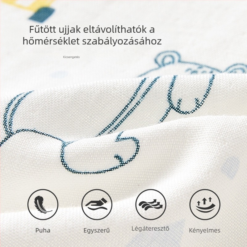 Baba alvózsák vastagított pamut géz külsővel, poliészter bélés és töltet, levehető ujjak