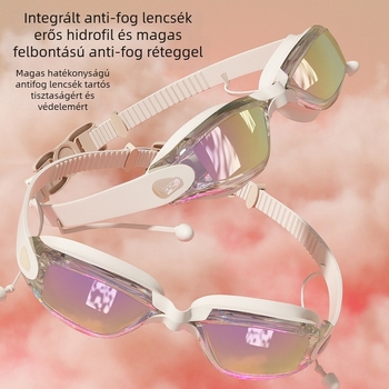 Úszószemüveg miopía korrekcióval, HD vízálló, anti-fog PC lencsékkel, felnőtteknek