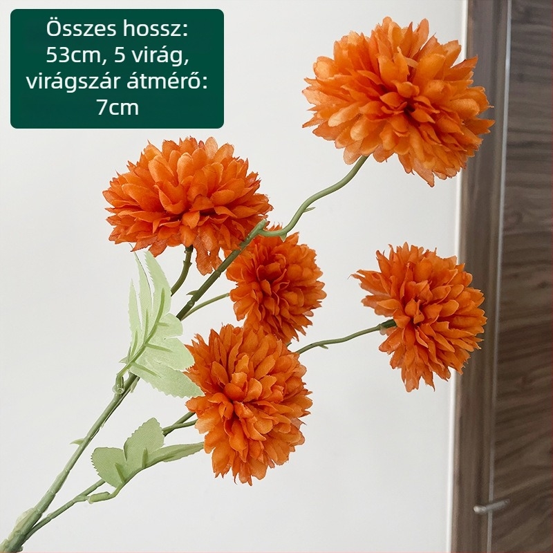 Ötfejű selyem krizantéma - művirág kültéri használatra, rekvizit fotózáshoz, otthoni dekoráció; Zixu márka, kód 2