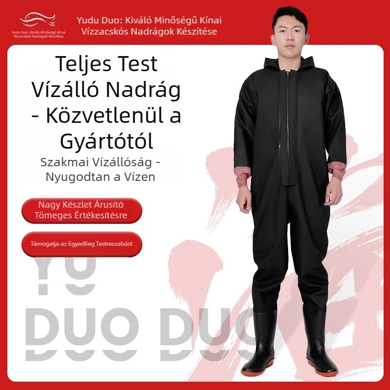 Yuduoduo PVC teljes testű vízálló overall beépített mentőmellénnyel horgászathoz és úszáshoz; zsebek nélkül