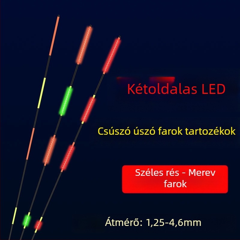 LED világító horgászúszó hosszú dobásokhoz, vastagított kivitel, színváltozás a kapásnál, széles farok