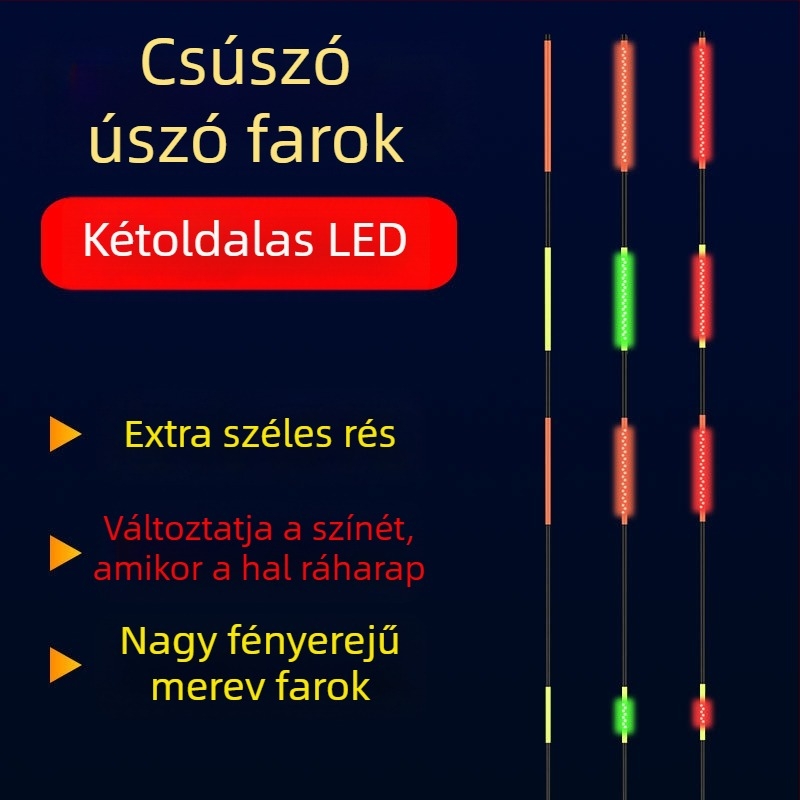 LED világító horgászúszó hosszú dobásokhoz, vastagított kivitel, színváltozás a kapásnál, széles farok