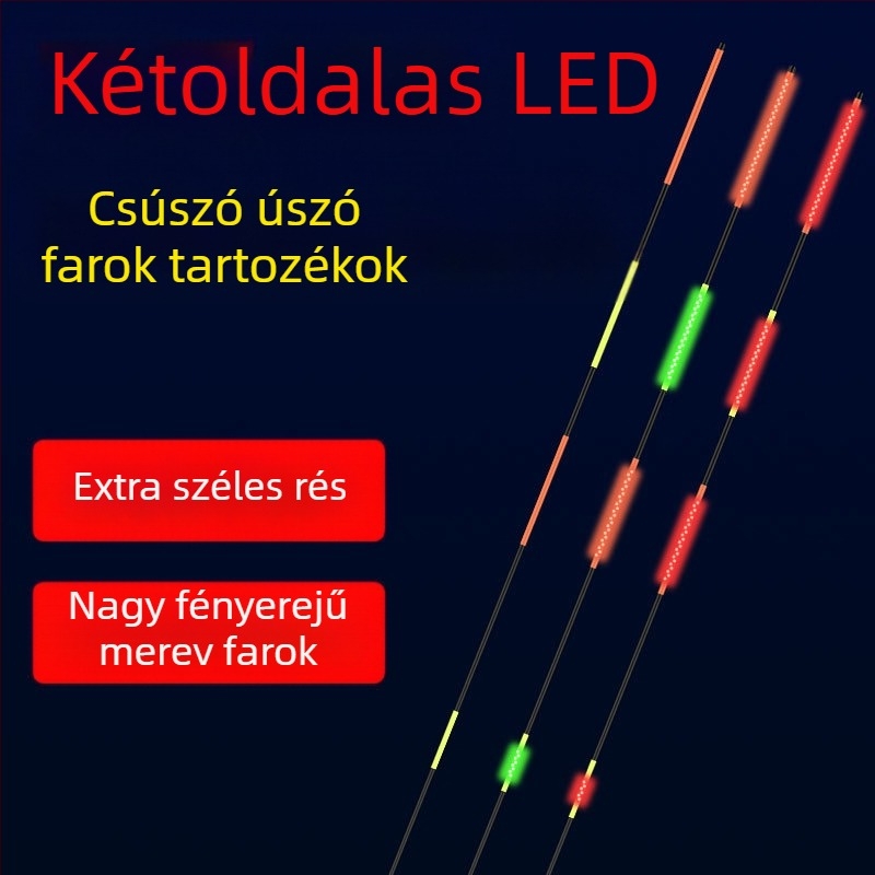LED világító horgászúszó hosszú dobásokhoz, vastagított kivitel, színváltozás a kapásnál, széles farok