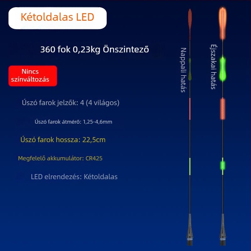 LED világító horgászúszó hosszú dobásokhoz, vastagított kivitel, színváltozás a kapásnál, széles farok