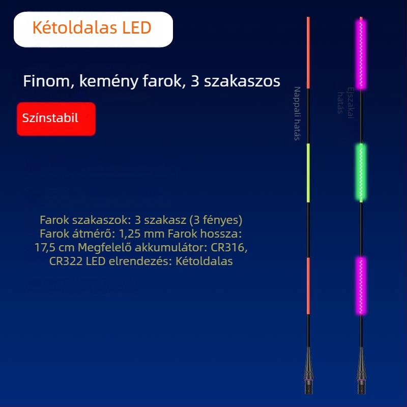 LED világító horgászúszó hosszú dobásokhoz, vastagított kivitel, színváltozás a kapásnál, széles farok