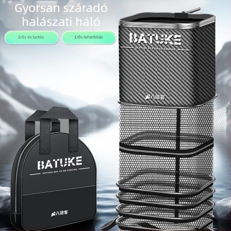 Horgász hálós táska nano védelem, négyszögletes szénmintás, gyors száradás, anyag: selyem