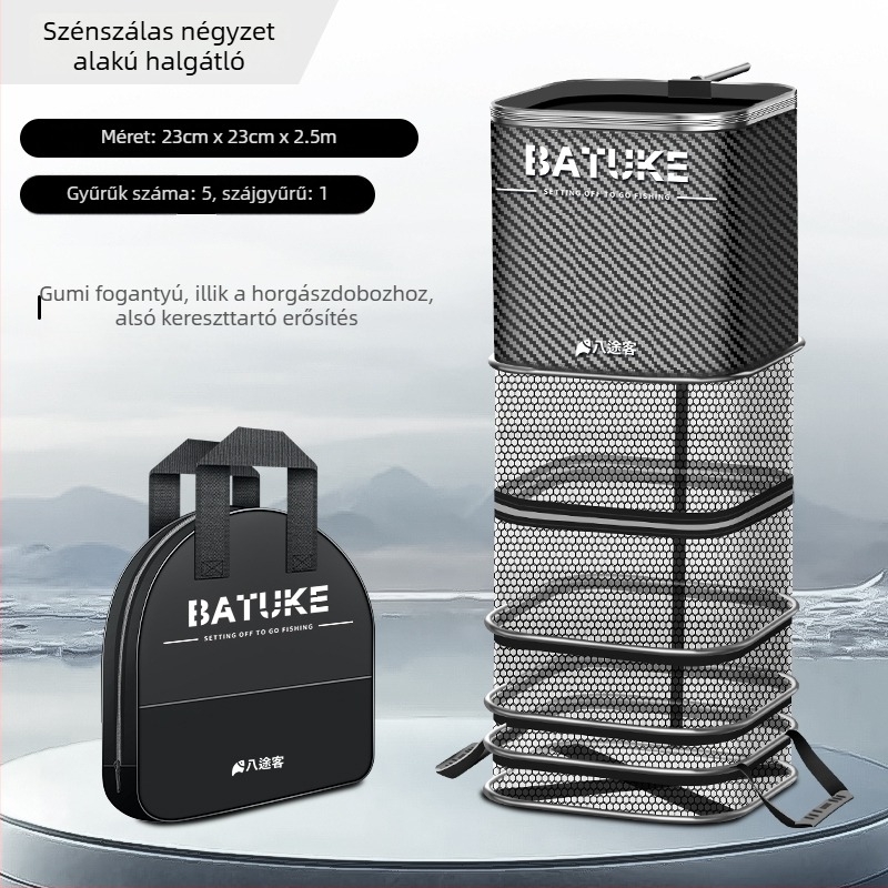 Horgász hálós táska nano védelem, négyszögletes szénmintás, gyors száradás, anyag: selyem