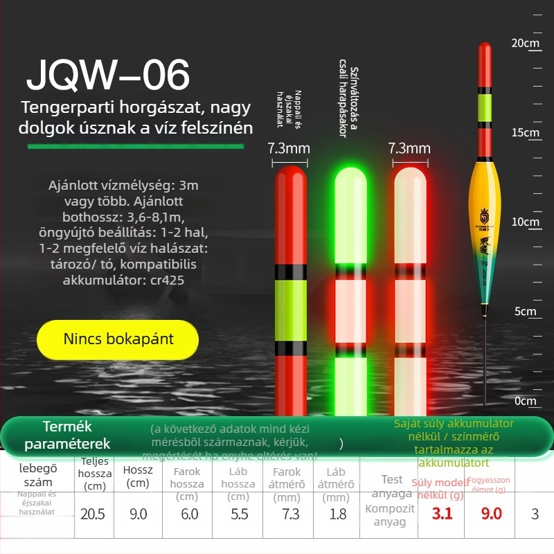 Memories Függőleges sodrású úszó – hosszú dobás, elektronikus éjjeli világítás, műanyag