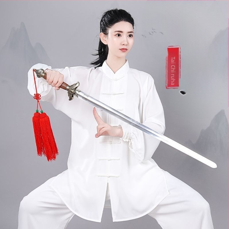 Taiji edzőruha idős férfiaknak, bő szabású, hosszú és rövid ujjú, egész éves teljesítményruha (Lycra-vinylon anyag, len bevonattal)