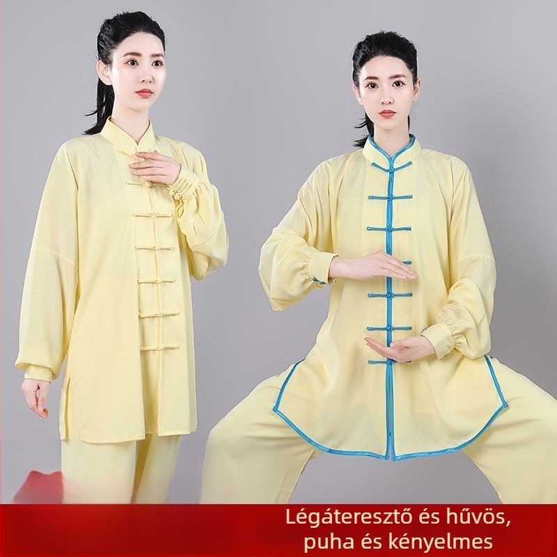 Taiji edzőruha idős férfiaknak, bő szabású, hosszú és rövid ujjú, egész éves teljesítményruha (Lycra-vinylon anyag, len bevonattal)