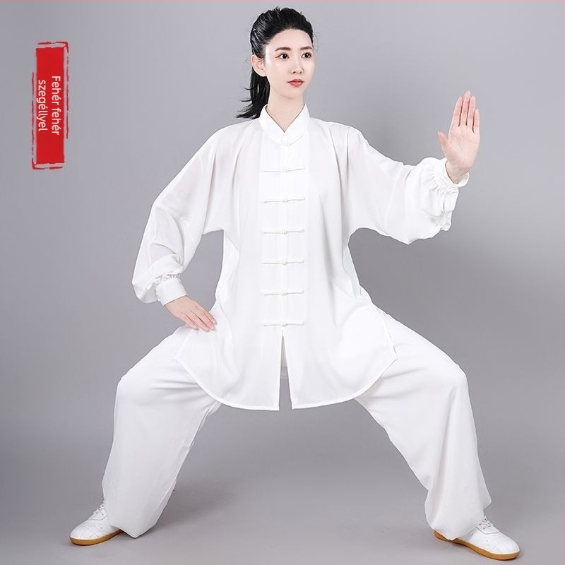 Taiji edzőruha idős férfiaknak, bő szabású, hosszú és rövid ujjú, egész éves teljesítményruha (Lycra-vinylon anyag, len bevonattal)
