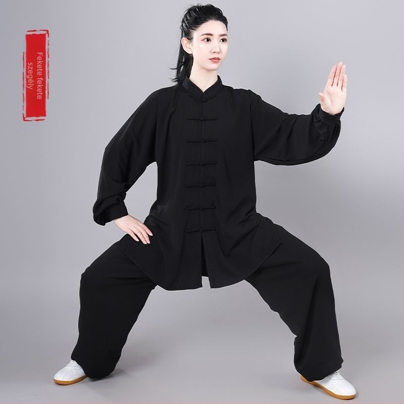 Taiji edzőruha idős férfiaknak, bő szabású, hosszú és rövid ujjú, egész éves teljesítményruha (Lycra-vinylon anyag, len bevonattal)