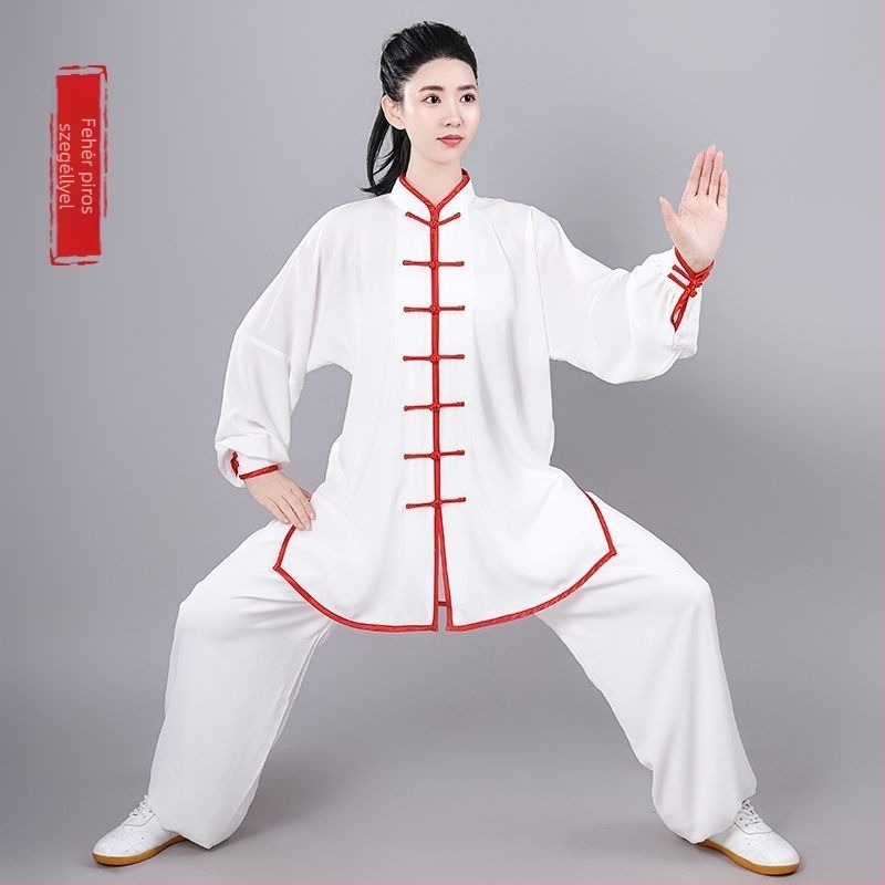 Taiji edzőruha idős férfiaknak, bő szabású, hosszú és rövid ujjú, egész éves teljesítményruha (Lycra-vinylon anyag, len bevonattal)