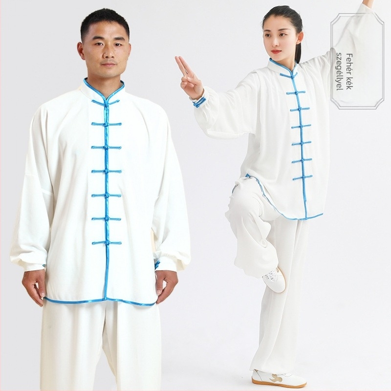 Taiji edzőruha idős férfiaknak, bő szabású, hosszú és rövid ujjú, egész éves teljesítményruha (Lycra-vinylon anyag, len bevonattal)