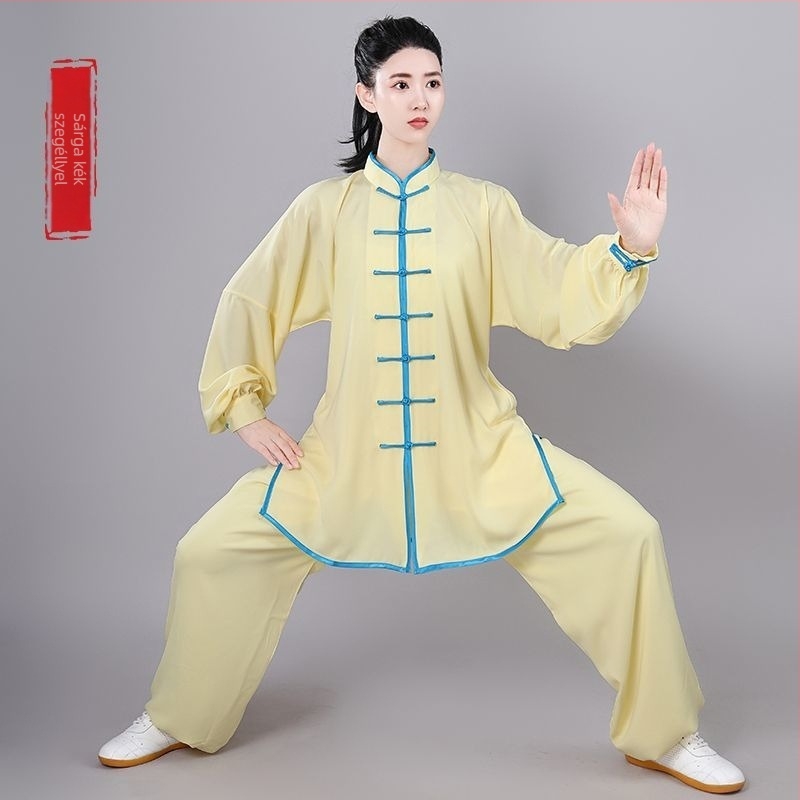 Taiji edzőruha idős férfiaknak, bő szabású, hosszú és rövid ujjú, egész éves teljesítményruha (Lycra-vinylon anyag, len bevonattal)