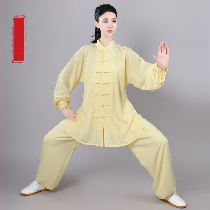 Taiji edzőruha idős férfiaknak, bő szabású, hosszú és rövid ujjú, egész éves teljesítményruha (Lycra-vinylon anyag, len bevonattal)